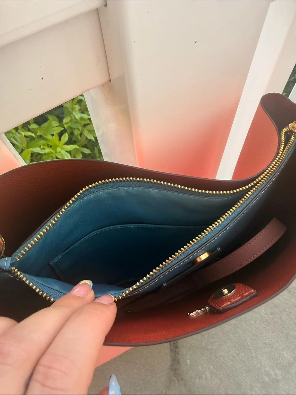 Coach Coral Pink Leather Shoulder Bag with Gold Hardware